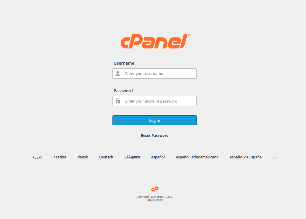 cPanel login page