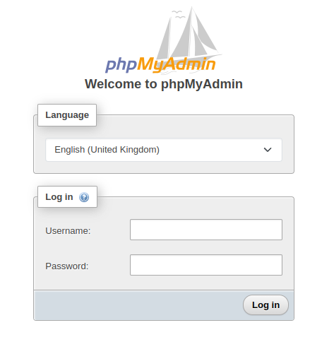 phpMyAdmin login page