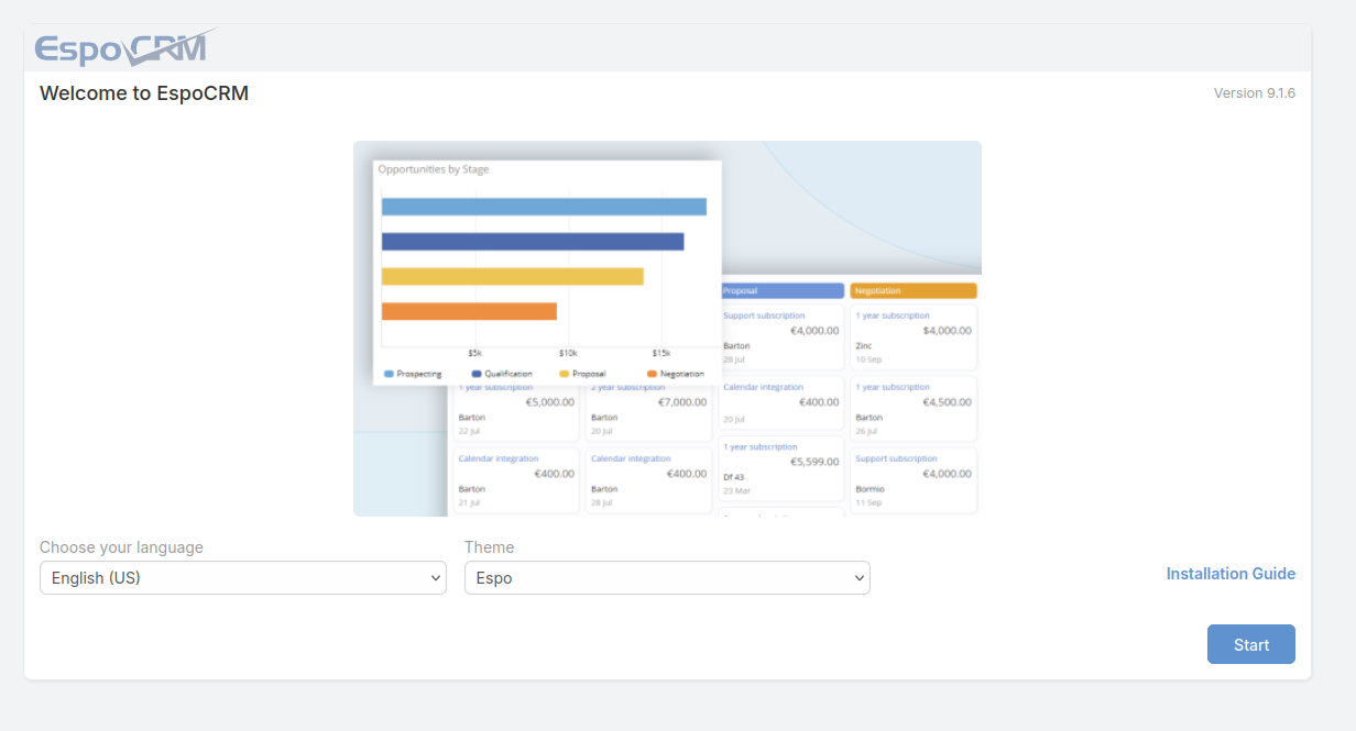 Espocrm first page