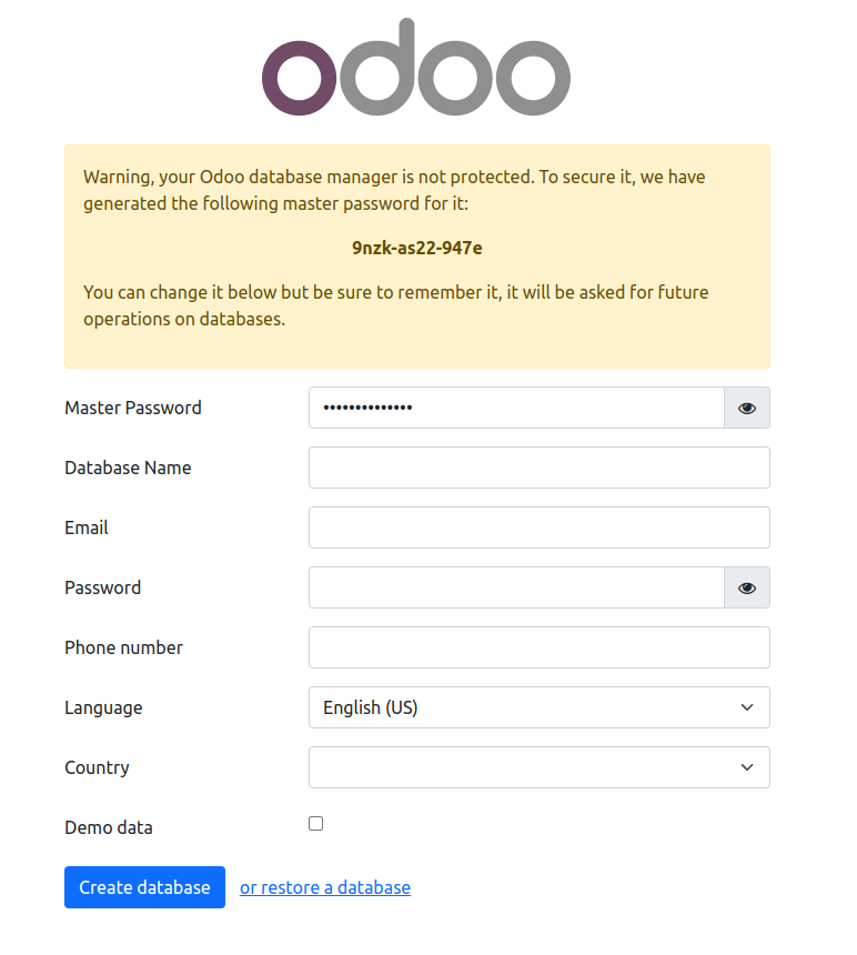 Odoo setup wizard Hostperl