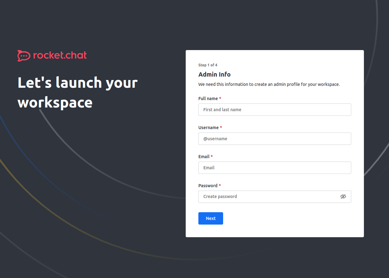 Rocket.Chat start page Hostperl