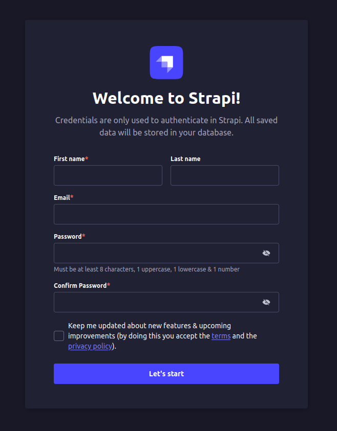 strapi welcome page hostperl